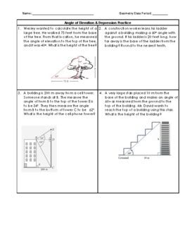 Angle of Depression & Elevation Worksheet by MyersEducates | TpT