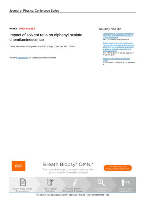 Pdf Impact Of Solvent Ratio On Diphenyl Oxalate Chemiluminescence