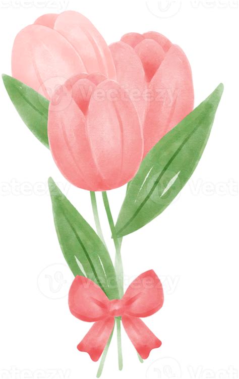 Cute Sweet Pink Tulip Flowers Watercolour Hand Painting Cartoon Doodle