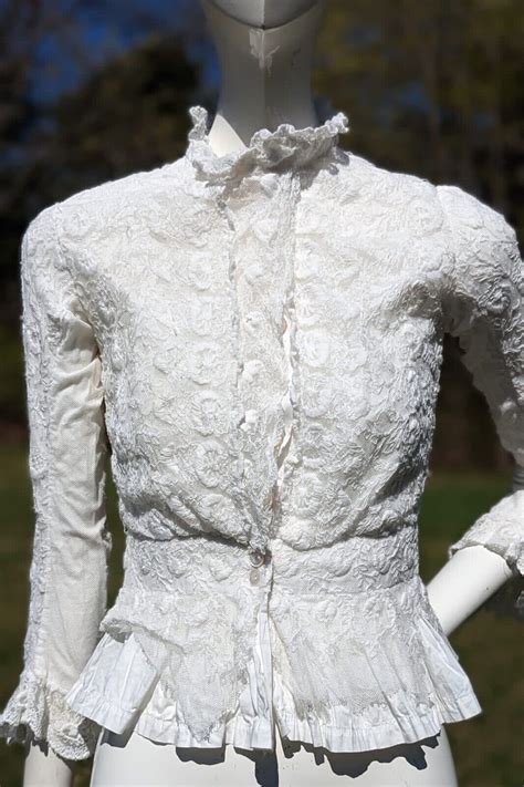 Antique Early Edwardian Embroidered Blouse W Ruffle C Gem