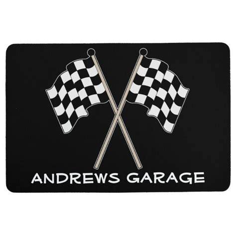 Checkered Flag Racing Fan Personalized Garage Floor Mat Garage Floor