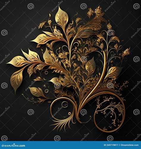 Gold Filigree Inlaid Plant Generative Ai Stock Illustration