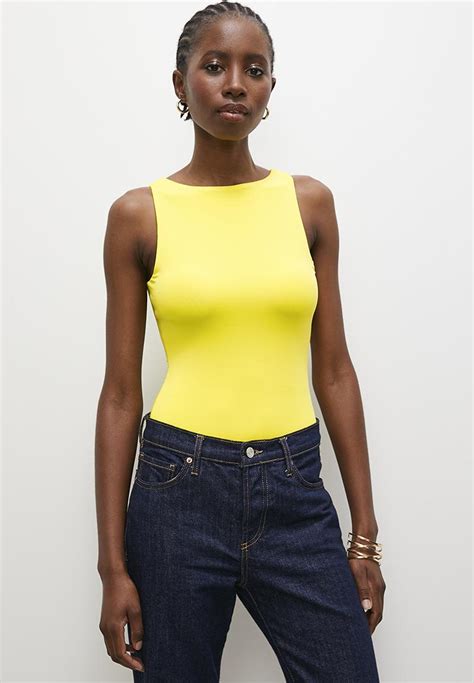 Boat Neck Bodysuit Yellow Superbalist T Shirts Vests And Camis