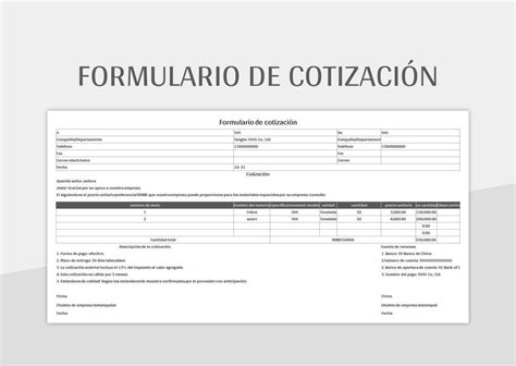 Plantilla De Formato Excel Formulario De Cotización Y Hoja De Cálculo