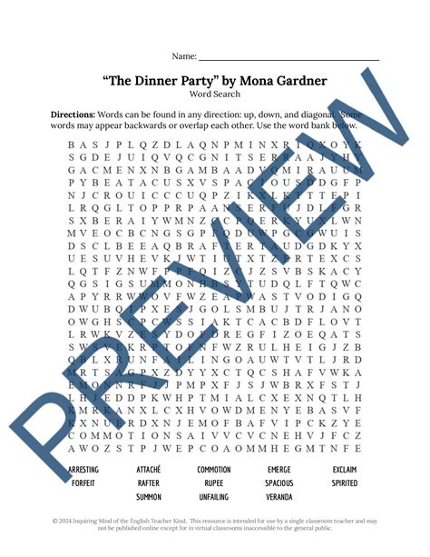 The Dinner Party By Mona Gardner Vocabulary Games And Activities