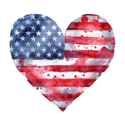 10 USA Flag Heart Clipart, USA Flag Clipart, Printable Watercolor ...