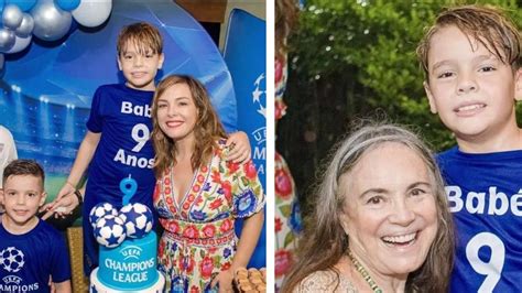 Filho de Regiane Alves faz aniversário e avó Regina Duarte comparece