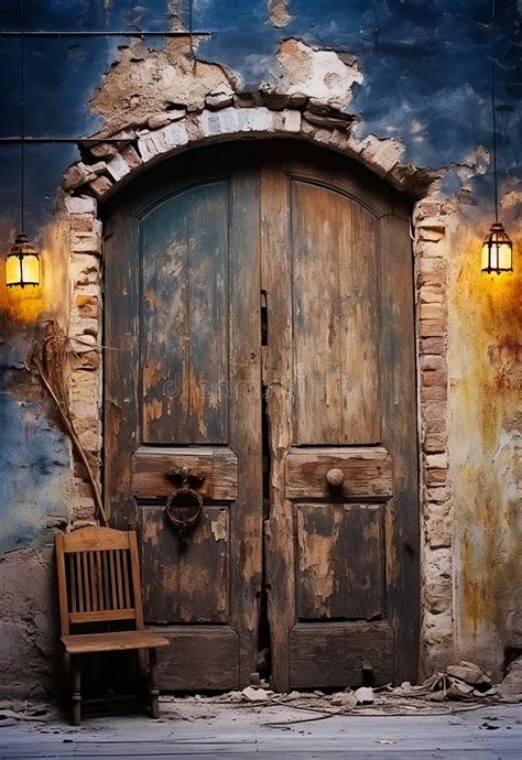 Old Vintage Wooden Ruined Door Ancient Wooden Door Stock Illustration