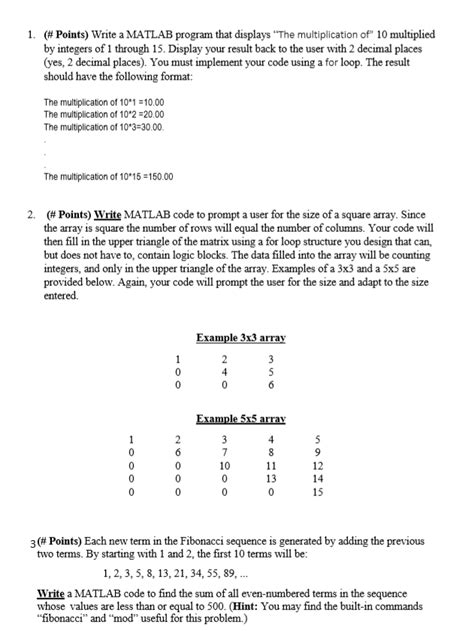 Solved I Points Write A MATLAB Program That Displays Chegg