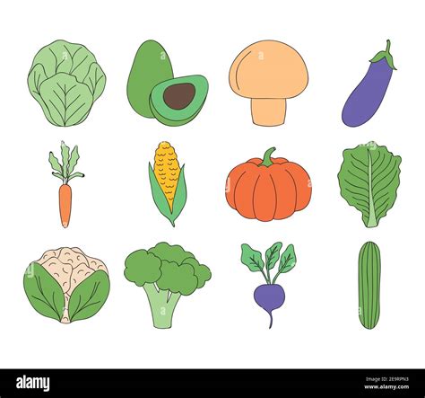 Icon Set Of Vegetables Over White Background Flat Style Vector