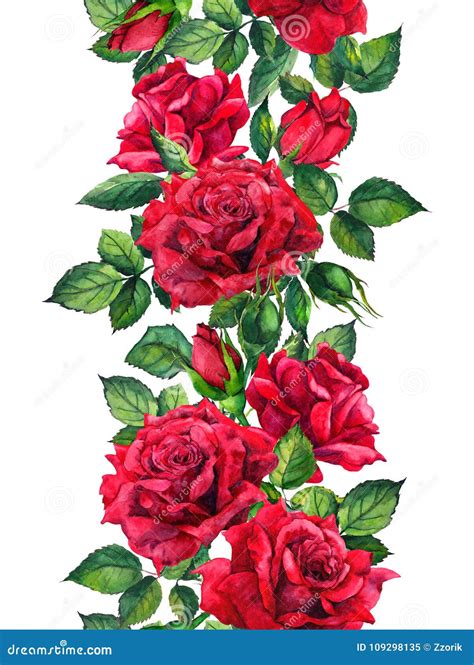 Flores Das Rosas Vermelhas Beira Sem Emenda Floral Quadro Da Aquarela