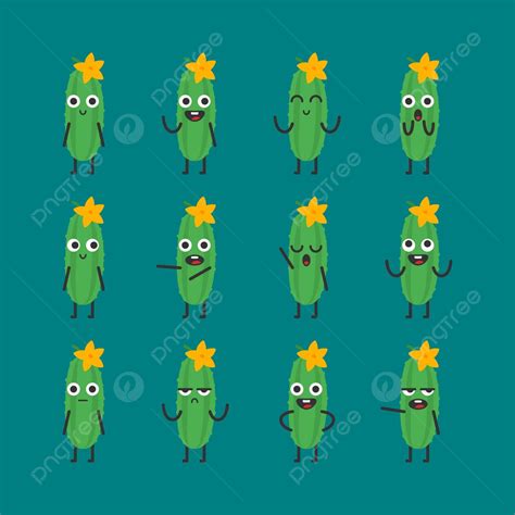 Cucumber Character Set Different Options And Emotions Cheerful Mascot Character Vector Cheerful