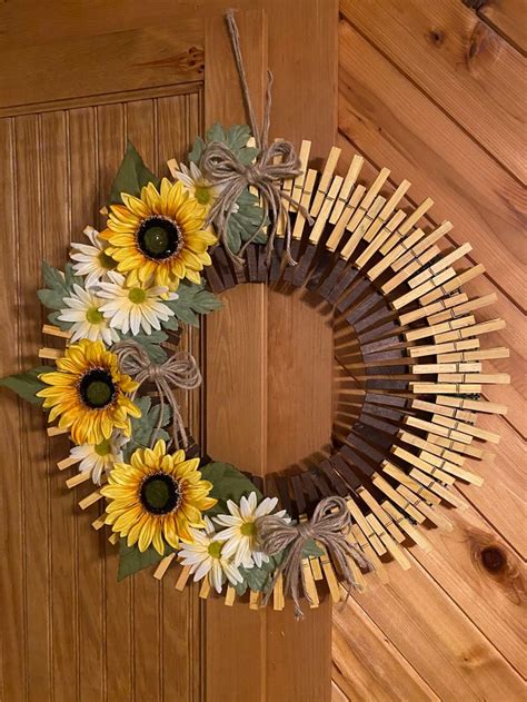 Sunflower Clothespin Wreath Cf Clothes Pin Wreath Wreath Crafts