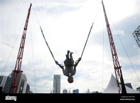 Jakarta Indonesia Th Mar A Man Tries Bungee Jumping During