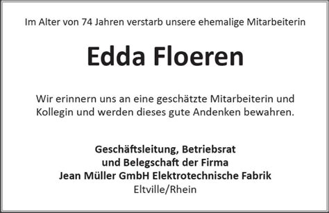 Traueranzeigen Von Edda Floeren Vrm Trauer De