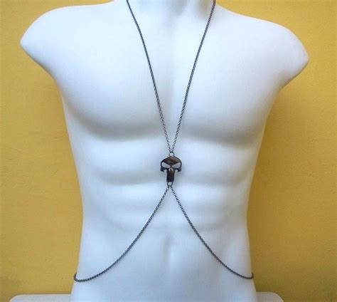 Body Chain Caveira Rocker Colar De Corpo Masculino Grafite No Elo