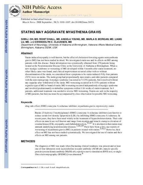 (PDF) Statins may aggravate myasthenia gravis