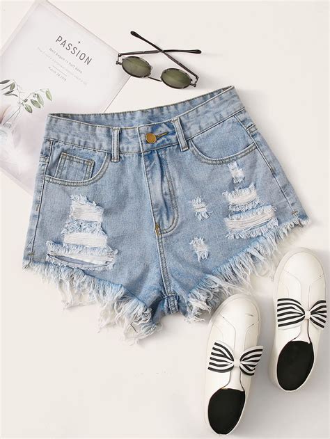 Shein Raw Hem Ripped Denim Shorts Shein Uk