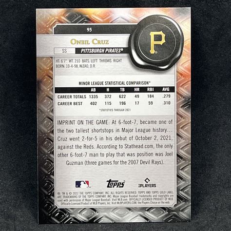 2022 Topps Gold Label Oneil Cruz Class 2 Rookie Rc Sp 95 Pirates Ebay