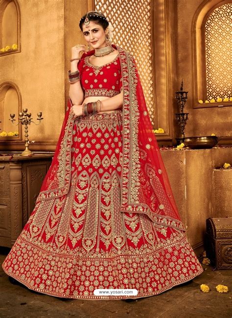 Buy Stunning Red Heavy Embroidered Designer Bridal Lehenga Choli