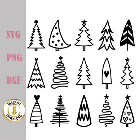 Doodle Christmas Tree Svg File Bundle Vector Clip Art Etsy