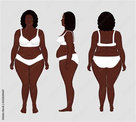 Vector Illustration Different Views Of Naked African American Woman In