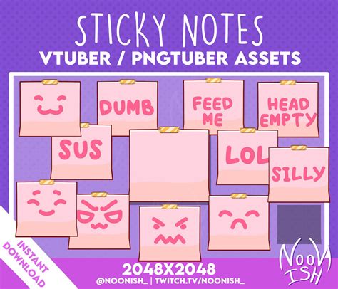 Pink Vtuber Pngtuber Sticky Note Funny Stream Overlay Assets