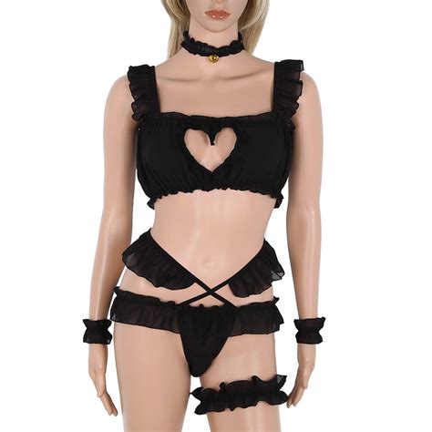 DPois Women S Pcs Sexy Japanese Girls Anime Cute Cat Cosplay Costume Keyhole Lingerie Outfits