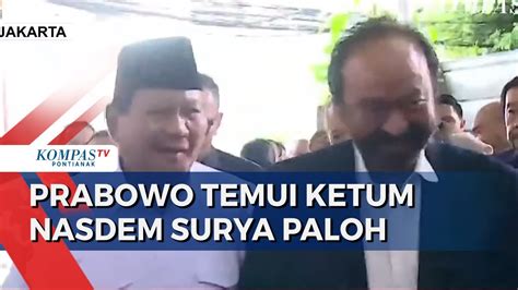 Momen Surya Paloh Sambut Kedatangan Prabowo Di NasDem Tower Usai