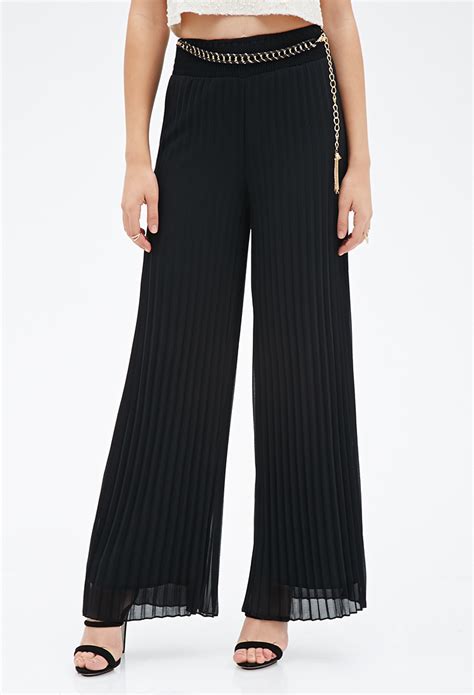 Lyst Forever 21 Accordion Pleated Wide Leg Pants You Ve Been Added To The Waitlist In Black