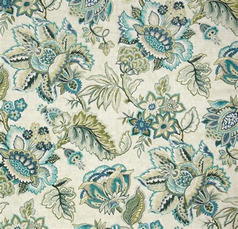 Blue Green Curtains Jacobean Floral Drapes Etsy