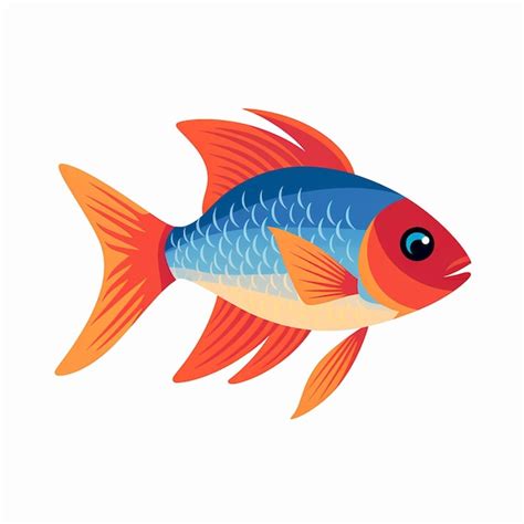 Um Desenho De Um Peixe Uma Cauda Azul E Laranja Vetor Premium