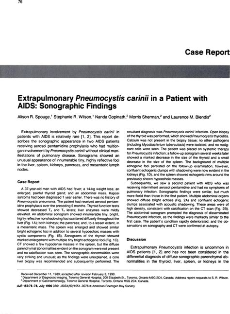 Extrapulmonary Pneumocystis Carinii In A Patient With Aids Sonographic Findings Ajr