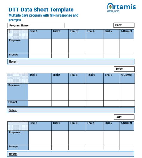 Free Aba Discrete Trial Training Data Sheets Artemis Aba