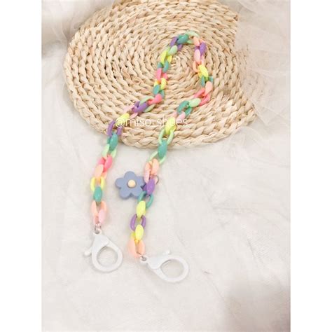 Jual Miso Tali Strap Rantai Masker Korea Rainbow Colorful Pastel Flower