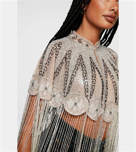 Buy Nasty Gal Beaded Long Tassel Cape In Silver 6thstreet Uae