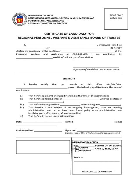 Certificate Of Candidacy Pdf Government Elections