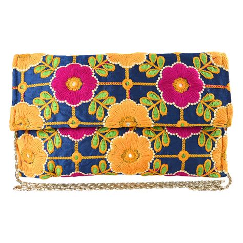 Blue Color Raw Dupion Silk Fabric Clutches 331271