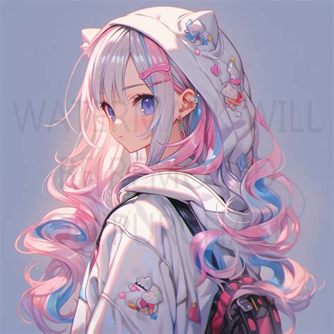 Anime Hoodie Girl Digital Download Poster Printable Art Cute Anime Kawaii PNG Wallpaper ...