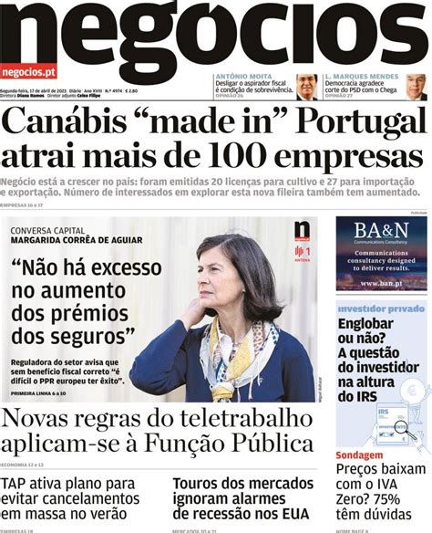 Capa Jornal De Negócios 17 Abril 2023 Capasjornaispt