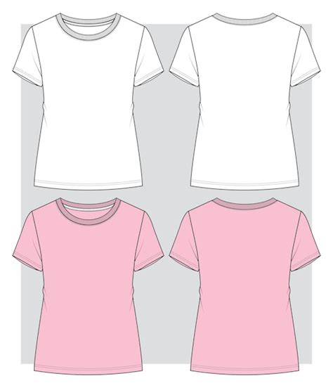 Dibujo Plano De Camiseta De Cuello Redondo Para Mujer Vector Premium