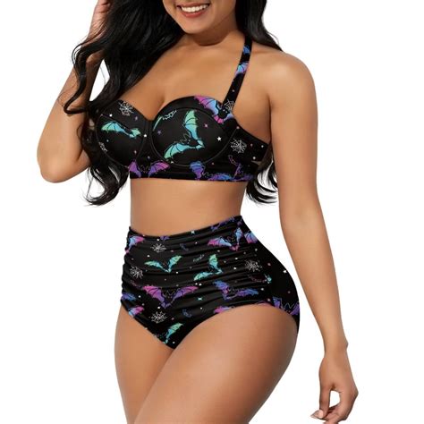 Renewold Pcs Hippie Bats Bikini Sets For Women Halloween Push Up Swimsuits With Bottom Summer