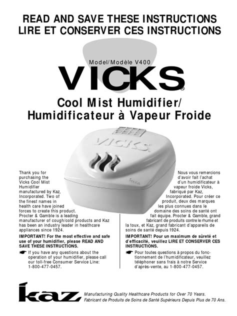 Vicks Humidifier Manual | Dust | Water