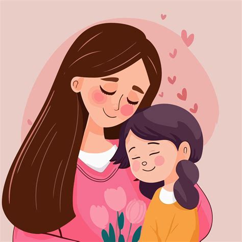 madre día dibujos animados ilustración madre abrazando su hija