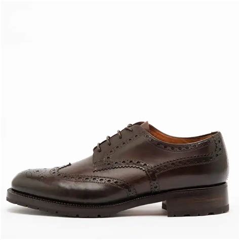 Handmade And Handpainted Full Grain Brown Leather Brogue Style Derby