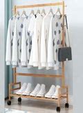 Fashionhome Bamboo Removable Coat Rack Floor Shelf Stand With Wheels