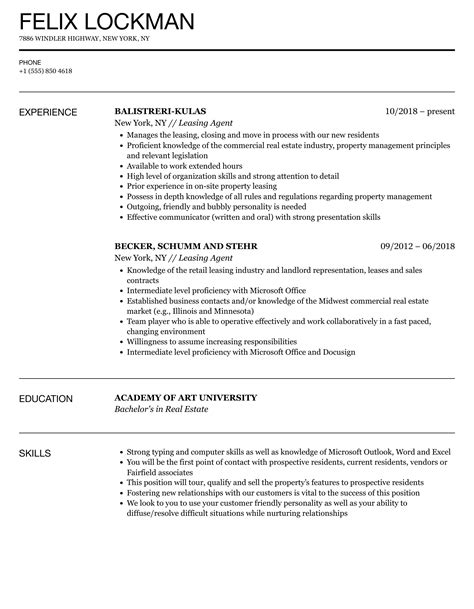 Leasing Agent Resume Samples Velvet Jobs