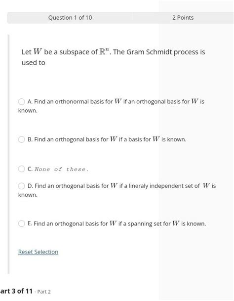 Solved Let W Be A Subspace Of Rn The Gram Schmidt Process Chegg