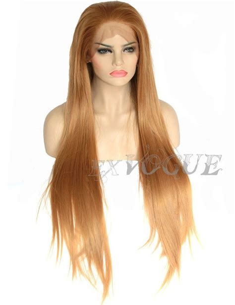 Exvogue Long Honey Blonde Wig Straight Fiber Hair Lace Front Synthetic Wigs Cosplay Heat