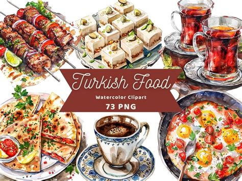 Turkish Food Watercolor Clipart Food PNG Sticker PNG Bundle Digital ...